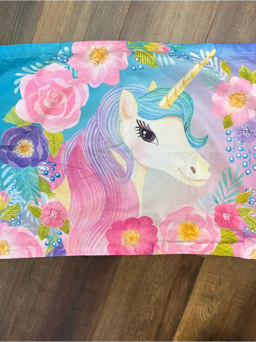 Unicorn Floral Pillow Case - Pastel Rainbow Mane